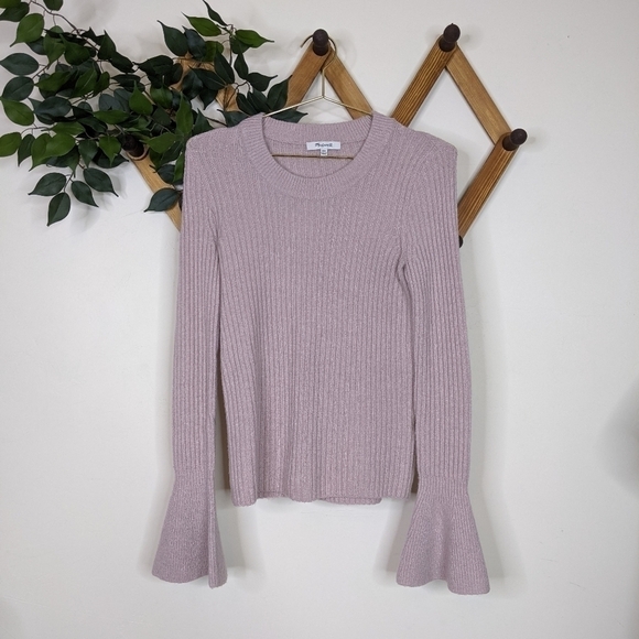 Madewell Bell Sleeve Ribbed Crew Neck Wool Blend Blush Pink Sweater - Picture 2 of 9